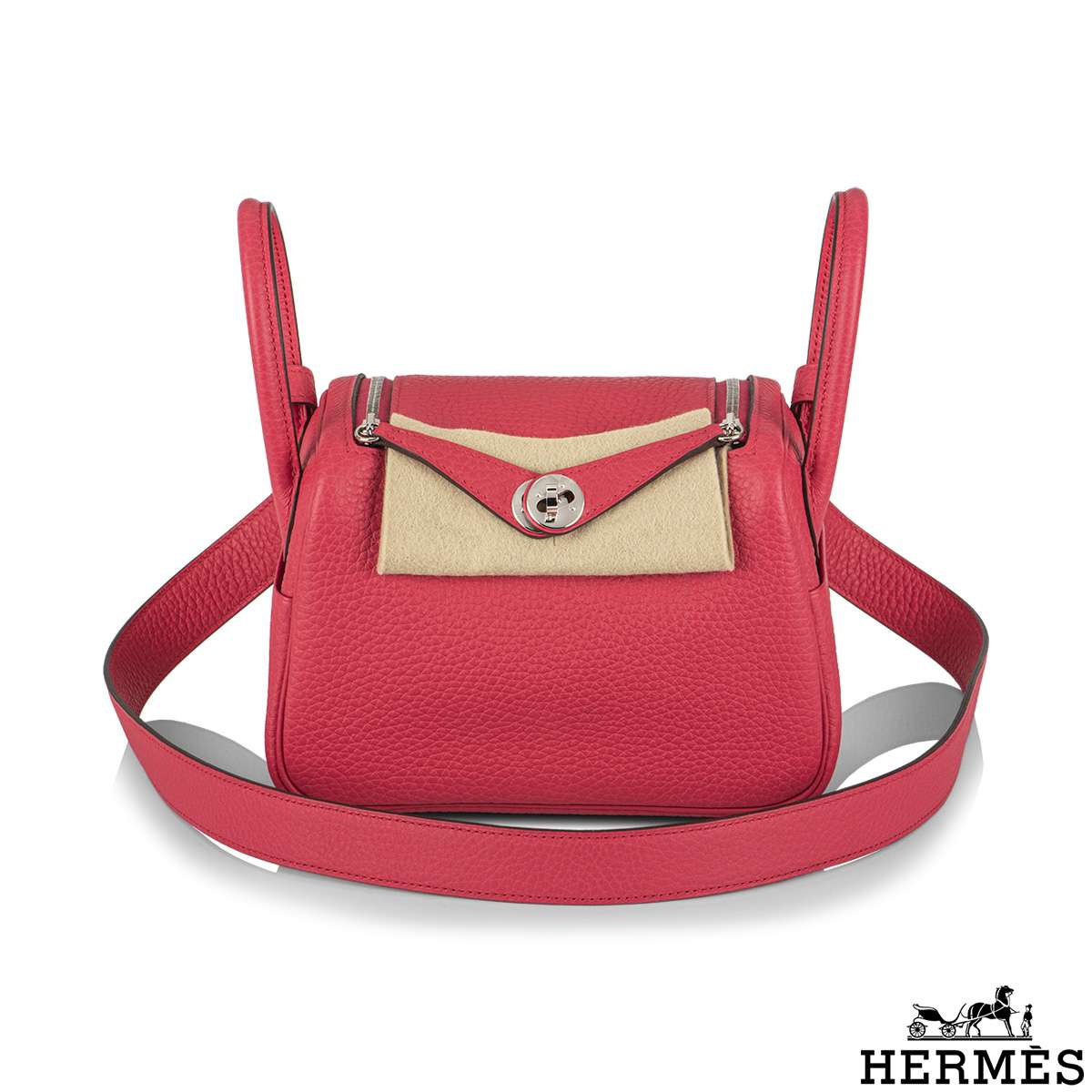 HERMÈS Mini Lindy shoulder bag in Rose Shocking Clemence leather